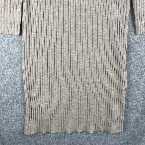 Eileen Fisher Scrunch Neck Dress Women Medium Beige Regenerative Wool NEW Flaw - Picture 4 of 14